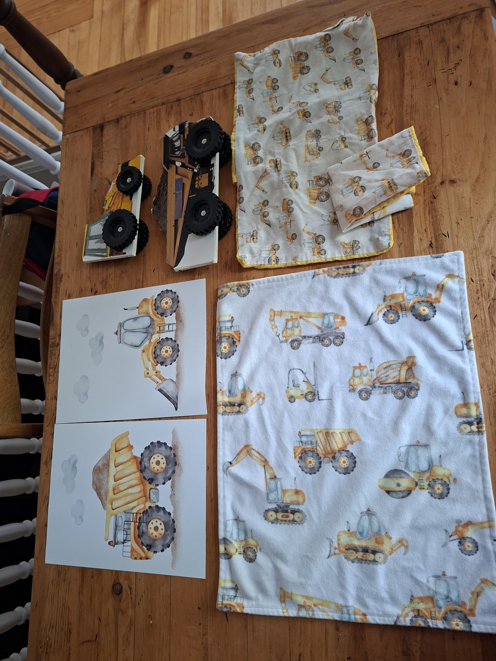 Construction Vehicle Plush Blanket and Toy Set - Yellow